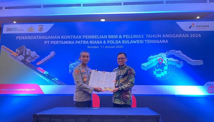 Polda Sultra dan Pertamina Patra Niaga Sulawesi Resmi Teken Kontrak BBM dan Pelumas 2024 Senilai Rp37 Miliar untuk Dukung Kegiatan Operasional Polri
